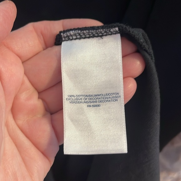 Lands End Black Cotton Knit Sleeveless V Neck Dress Large 14-16 White Appliqué - Picture 10 of 10